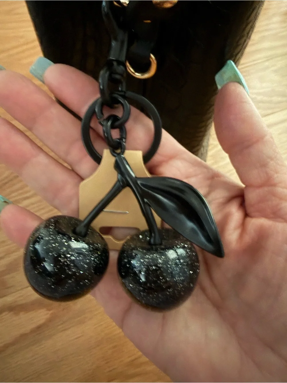 Source Unknown Black Glitter Cherry Keychain Charm